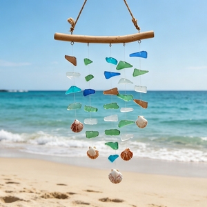 Decoración Colgante de Madera Flotante y Vidrio Marino, Estilo Bohemio Moderno Minimalista, Irregular, con Acabado Arenado, Hecha a Mano, para Dropshipping - Product Image 2