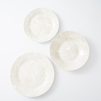 Service de table minimaliste à motif de feuilles et de plumes - Assiettes en porcelaine neutres et turquoise, vaisselle élégante pour la maison/le restaurant