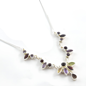 Multicolor Smoky Quartz Sterling Silver Handcrafted Necklace With Natural Gemstones Elegant Floral Design Jewelry Sets - Product Image 1