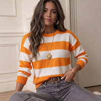 Pull en tricot ample à col rond et larges rayures pour femme, haut décontracté, personnalisable