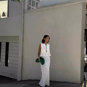 Conjunto Feminino de Verão 2026: Cardigã Sólido com Amarração, Colete Casual Sem Mangas e Saia de Cintura Alta (Duas Peças) - Product Image 2