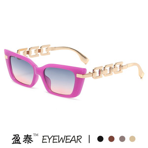 แว่นตา แว่นกันแดดทรงแคทอาย กรอบโลหะพลาสติกสีดำ UV400 แว่นกันแดดผู้หญิง - Product Image 2