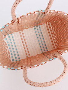 Summer Macaron Color Contrast Handmade PVC Woven Two Handles Open Closure Fashion Beach Travel Hand <b>Square</b> Bag for Kids Tanjing - Product Image 3