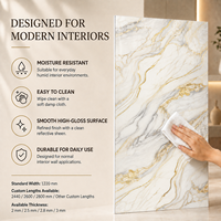 Panneau mural en PVC brillant MORLENX, imitation marbre veiné or blanc ivoire, pour projets hôteliers haut de gamme