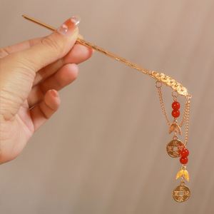 Horquilla chinesa para el cabello para mujer con borla de moneda, horquilla de buena suerte, horquillas antiguas para moños de niñas, palillos, joyería vintage para el cabello Hanfu - Product Image 4