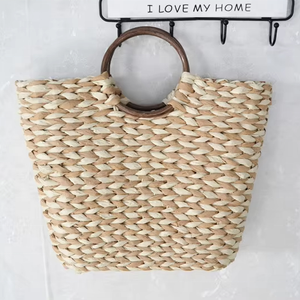 2025 Usine En Gros Élégant D'été Loisirs Voyage Paille Sac À Main Manche En Bois, Nouveau Design De Mode Plage Dame Sac De Paille En Ligne - Product Image 1