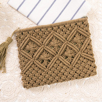 Sac à main en macramé tissé à la main pour femme, Style bohème, en coton décontracté, pochette de plage Vintage