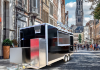 Remorque alimentaire mobile sur mesure, taille personnalisable, intérieur sur mesure, en acier inoxydable et verre trempé pour hot-dogs, glaces et plus - Modèle ORANGE T2