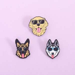 Pin de Esmalte de Aleación de Zinc con Diseño de Perro Golden Retriever, <span class=keywords><strong>Pastor</strong></span> Alemán o Husky, con Gafas de Sol, Joyería de Moda, Regalo - Product Image 1