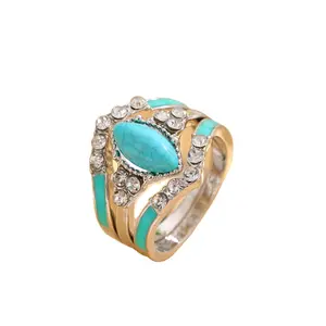 Bijoux tendance européenne exquise vent turquoise zircon 925 argent sterling loisirs quotidien bague femme