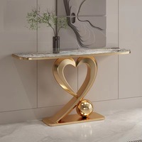 Meubles de salon Ensemble de tables console en métal doré Table d'entrée en marbre moderne en acier inoxydable Villa Salon