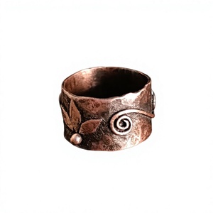 Anillo de Terapia Magnética de Cobre Puro de Alta Calidad al por Mayor, Anillo Ancho con Motivo de Espiral de Loto, Anillo de Sanación Bioenergética - Product Image 1