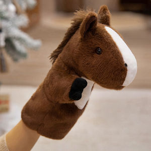 Marionnette à main en forme de tête de cheval, peluche super douce <span class=keywords><strong>avec</strong></span> rembourrage en coton PP, design brodé, jouet de confort pour anniversaire - Product Image 4