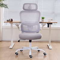 Chaise de bureau ergonomique moderne en maille blanche et grise, réglable, avec base métallique et accoudoirs relevables