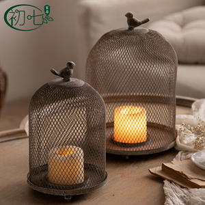 Juego de Portavelas de Malla de Hierro Forjado con Forma de Jaula de Pájaros y Linterna Decorativa Superior con Forma de Pájaro para Decoración del Hogar - Product Image 3