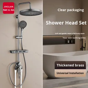 Tích Hợp Brass Cơ Thể Hệ Thống Vòi Hoa Sen Áp Lực Mềm Phun Chrome Hoàn Thành Đầu Gốm Van Sàn Đứng Vòi Tiếp xúc Ống - Product Image 4