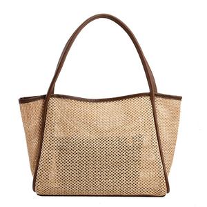 <span class=keywords><strong>Borsa</strong></span> da spiaggia in vimini polinesiano con manici a cestello francese in pelle <span class=keywords><strong>nera</strong></span> e <span class=keywords><strong>nera</strong></span> naturale in pelle portatile foderata in poliestere - Product Image 1