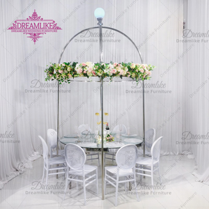Table à manger en verre cristal à double couche avec base en acier inoxydable et <span class=keywords><strong>plateau</strong></span> argenté pour les événements d'hôtel et de mariage - Product Image 2