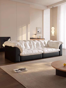 Modern Cloud Dual-Material 4-Seater Sofa, Minimalist Living Room Couch - Product Image 1