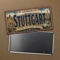 Letrero Metálico Rústico Vintage de Alemania, Stuttgart, Letrero Metálico de Estilo Antiguo para Decoración de Pared de Taller de Autos, Cueva de Hombre o Garaje