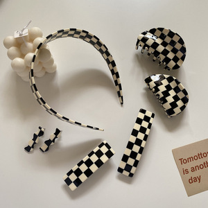 Ins màu đen và trắng checkerboard Memphis kẹp tóc tấm tóc Cá Mập Clip tóc Claw Clips đối với phụ nữ Box Set - Product Image 1