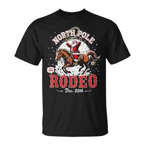 T-shirt unisexe à manches courtes et col rond avec impression sérigraphique, motif Noël, thème Rodeo du Pôle Nord, Noël, 25 décembre - Product Image 1