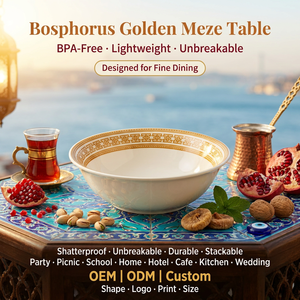 OEM ODM Élégante vaisselle en mélamine ivoire à motif grec répété, <span class=keywords><strong>assiette</strong></span> et bol, bol à <span class=keywords><strong>poke</strong></span> XL rond de 9 pouces pour café, bistrot, brunch, smoothie à l'açaï - Product Image 1