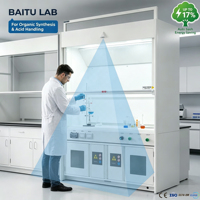 Baîte de protection anti-fumée en acier avec panneau de commande anglais EN 14175, prise 110V et évier, pour laboratoire de synthèse chimique, laboratoire de chimie organique.