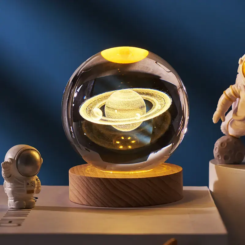 Howlighting kaca 3d Natal anak-anak hadiah ulang tahun astronot bulan tata surya malam lampu kristal LED lampu