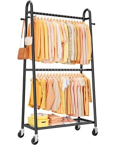 Porte-vêtements carré en métal à double barre SENYU avec roulettes verrouillables et rangement inférieur pour chaussures - Product Image 1