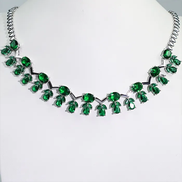 NEw Elegant luxury jewelry chain Green Cubic Zircon Beaded Jewelry accessories pure silver Jewelry Necklace