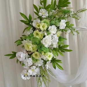 Grandes fleurs artificielles géantes en organza de soie faites à la main, blanches et vertes, pour décoration de couloir de mariage et arrangement floral au <span class=keywords><strong>sol</strong></span> - Product Image 3