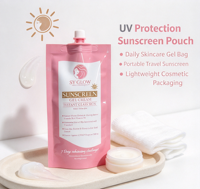 Pochette souple de 50 ml pour crème solaire en gel, avec bec verseur, portable, pour voyage, cosmétique, en plastique composite, à fond plat, impression personnalisée
