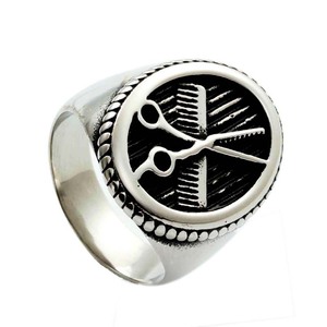 Anillo de Barbero de Plata Tibetana con Diseño de Tijeras y Peine, Estilo Retro Punk, Accesorio de Joyería para Hombre - Product Image 2