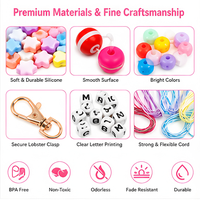 Kit de fabrication de porte-clés perlés DIY, ensemble de matériel coloré en silicone avec lettres, fleurs, étoiles et fermoirs mousquetons, pour breloques de sac faites main et fournitures de fête