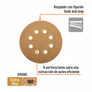 Aquete de 5 unidades CON 5 discos de lijado 5 'grano 180 8 perforaciones Caja de แผ่นขัด - Product Image 1
