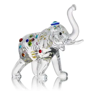 รูปปั้นช้างคริสตัล ตุ๊กตาช้างแก้วพร้อมประติมากรรมสัตว์แก้วศิลปะ Trunk Up