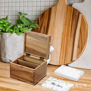 Wooden Square Recipe Storage Box With Compartments For Kitchen Organization - Product Image 1