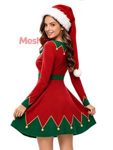 Robe rouge et verte pour femme avec chapeau, costume d'elfe pour fête de Noël, personnage de film télévisé MS TV - Product Image 3