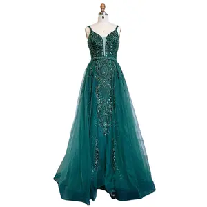 Green Sleeveless V-neck Mermaid Evening Dresses Serene Hill LA71363 Formal Party Gowns with Detachable Skirt