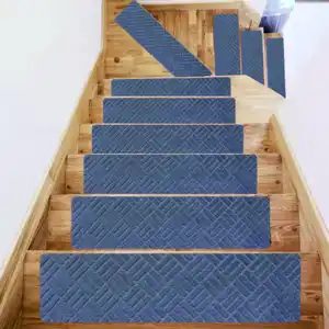 Alfombrilla antideslizante para peldaños de escaleras, corredores de escaleras interiores para escalones de madera, alfombras de escaleras con bordes para niños y perros, respaldo de poliéster