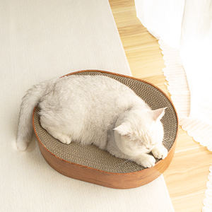 Diskon besar grosir bantalan goresan kucing karton bergelombang Premium bentuk Oval furnitur hewan peliharaan OEM untuk kucing dalam ruangan - Product Image 6