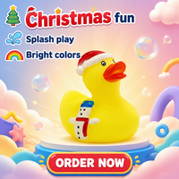 Jouet de bain en PVC en forme de canard bonhomme de neige de Noël de 2 pouces, couineur et flottant, avec logo personnalisé, cadeau de vacances pour bébés et enfants