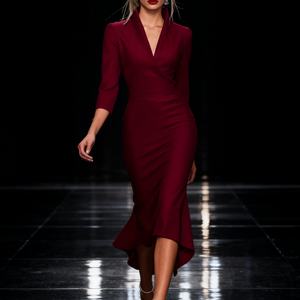 Robes en satin élégantes pour femmes, couleur unie, manches longues, col en V, mode automne - Product Image 3