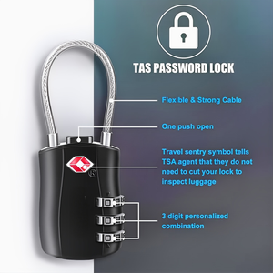 <span class=keywords><strong>Tsa</strong></span> सामान ने 3 अंकों के संयोजन पिन टंबलर सुरक्षा धातु लचीला केबल यात्रा लॉक किया - Product Image 5