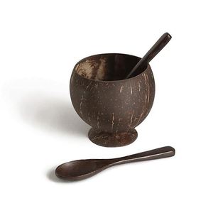 Bols en noix de coco naturels polis avec cuillère en bois pour boisson, jus, lait, thé - Product Image 1