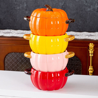 Soupière en forme de citrouille mignonne de couleur bonbon Casserole en céramique Pot à soupe et bols en verre avec support doré