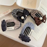 Barrette à cheveux en tissu doux avec nœud perlé, style vintage, motif ours mignon, pince bec de canard pour femme