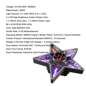 FEIYUEYUE DMX Rotate Star, Luz Matricial LED RGBW de 4x10W + 2x5W Ámbar con Efecto Estroboscópico, Control DMX512, Estroboscopio de 1-20Hz para Club/Fiesta/<span class=keywords><strong>Discoteca</strong></span> - Product Image 3