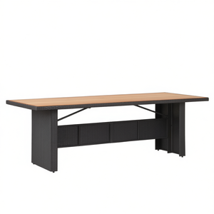 Acacia Wood Outdoor Table <b>Black</b> PE Rattan Powder Coated Steel <b>Frame</b> Contemporary Garden Furniture Durable Outdoor Use - Product Image 1